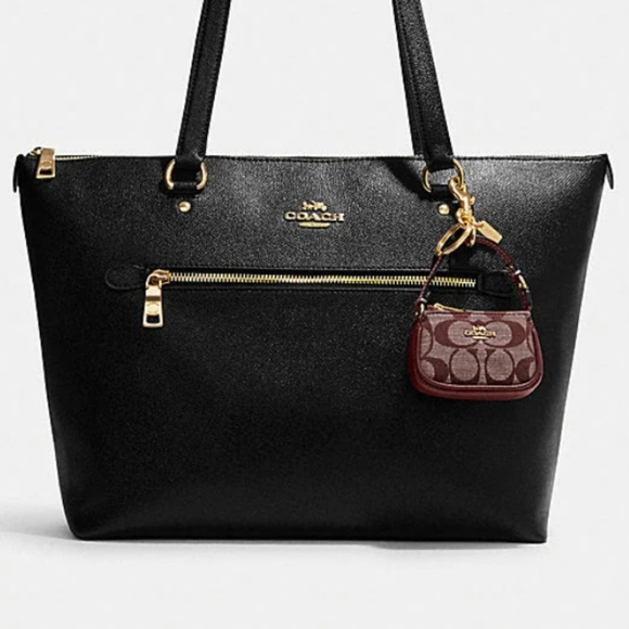 COACH Mini Nolita Bag Charm Signature Chambray Wine Smoth Leather - Picture 3 of 5